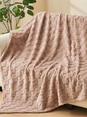 Checkered Throw Blanket Soft Fleece Lightweight Cozy Couch Bed Taupe Blanket